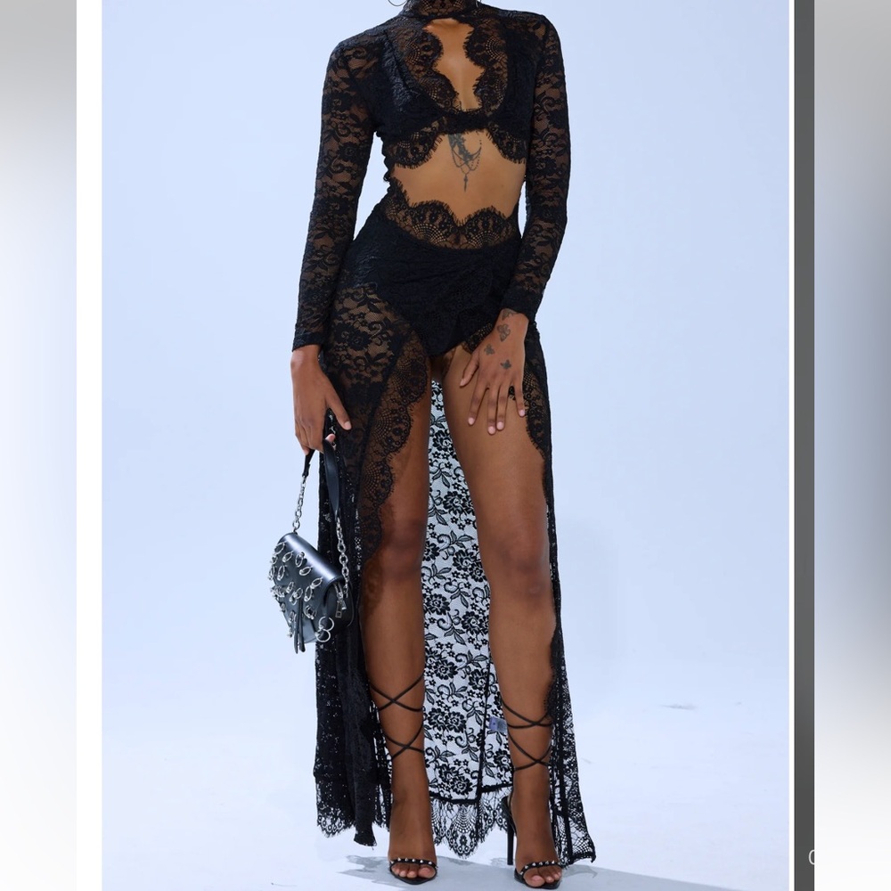 AKIRA Sexy Black Lace Long Sleeve Dress